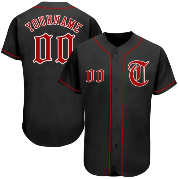 Custom Black Baseball Jersey with Red-White