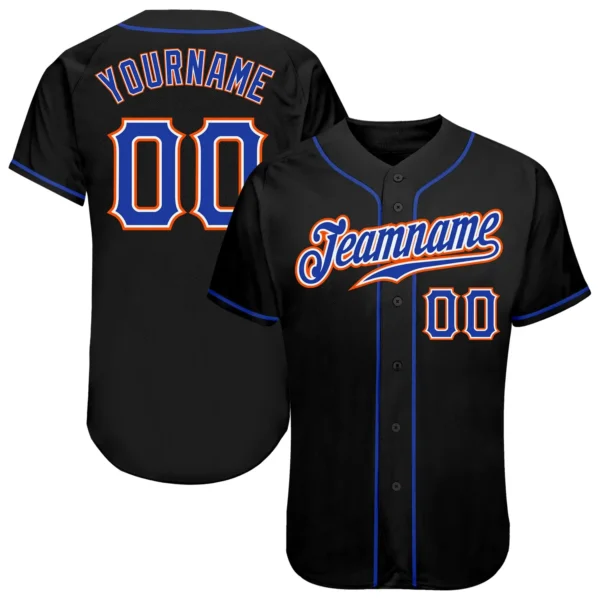 Custom Black Baseball Jersey with Royal-Orange