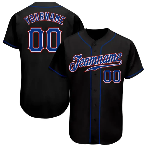 Custom Black Baseball Jersey with Red-Royal