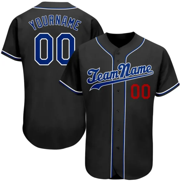 Custom Black Baseball Jersey with Royal-Red
