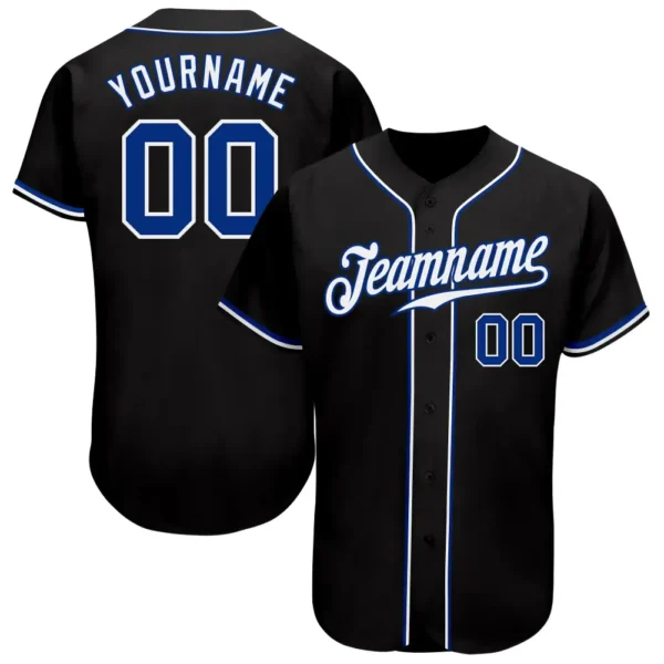 Custom Black Baseball Jersey with Royal-White