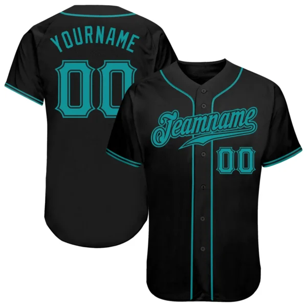 Custom Black Baseball Jersey with Teal