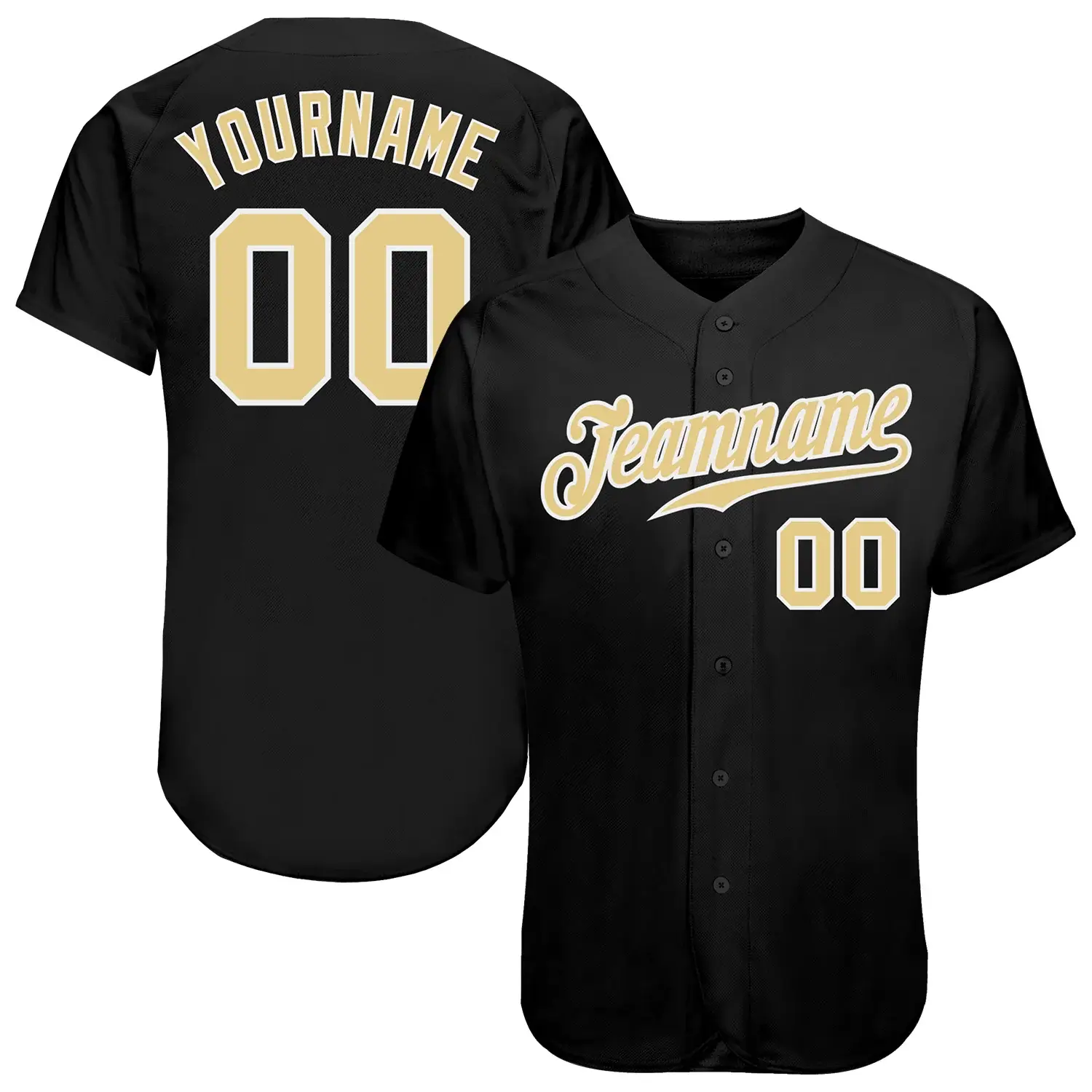 Custom Black Baseball Jersey with Vegas Gold-White