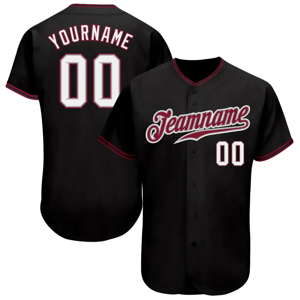 Custom Black Baseball Jersey with White-Crimson