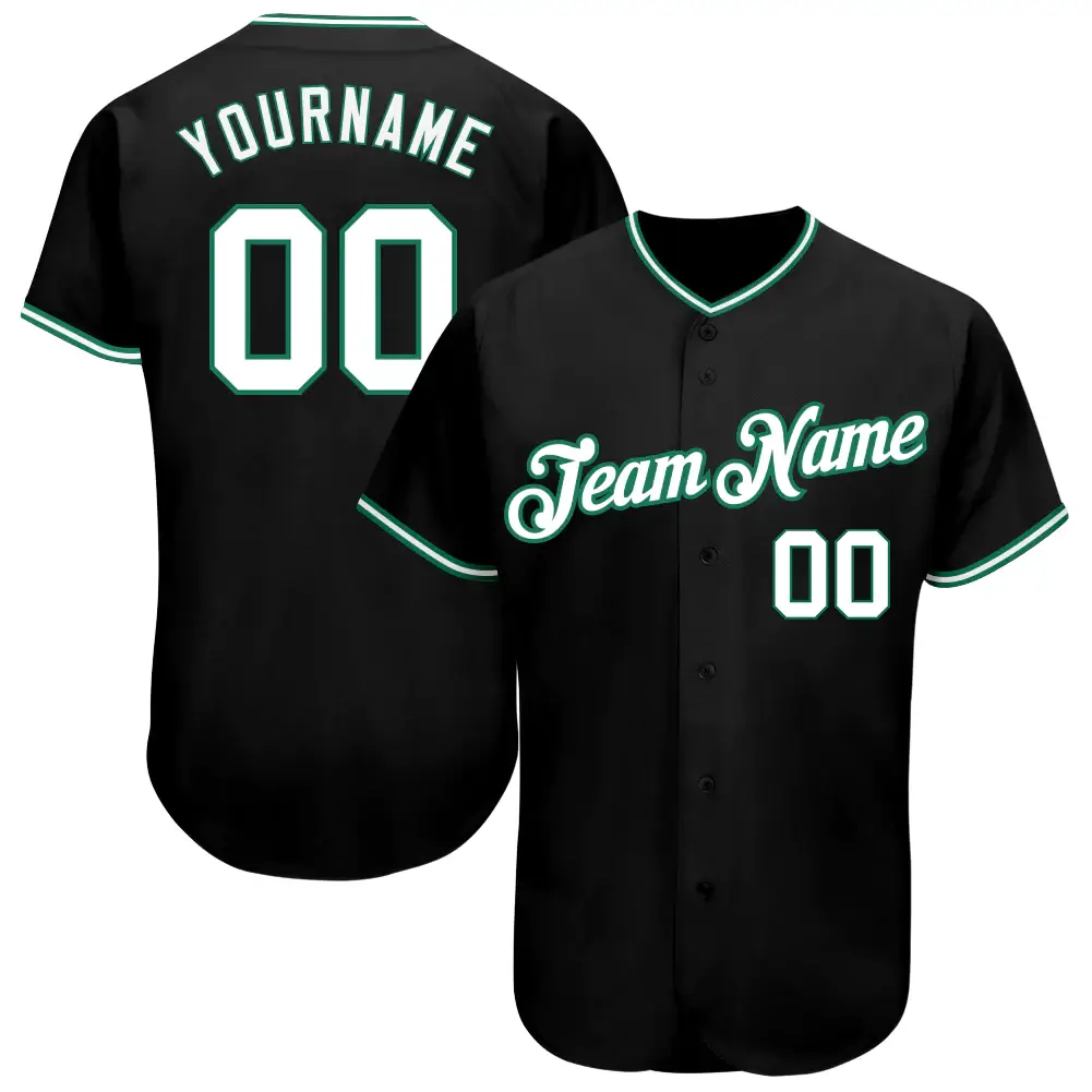 Custom Black Baseball Jersey with White-Kelly Green