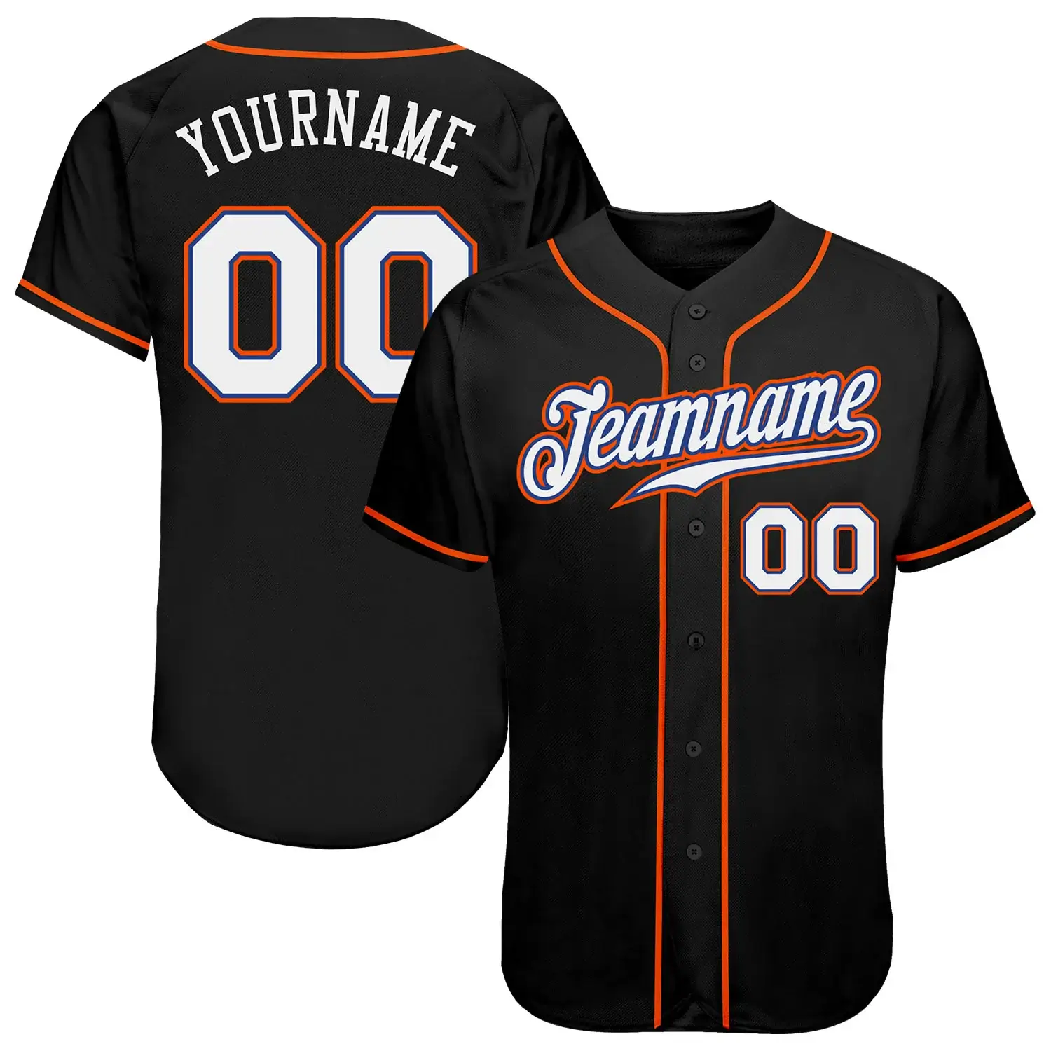 Custom Black Baseball Jersey with White-Orange