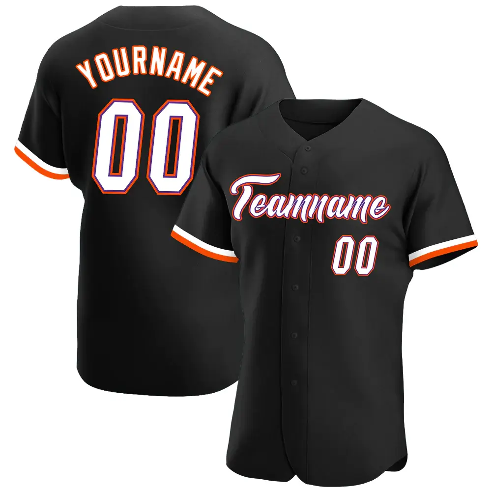 Custom Black Baseball Jersey with White-Orange