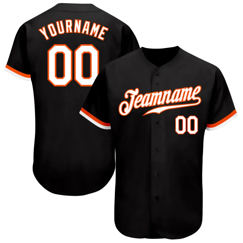 Custom Black Baseball Jersey with White-Orange