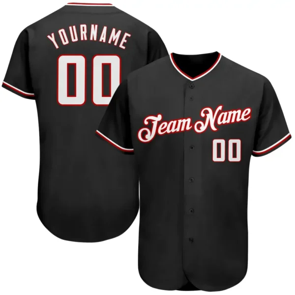Custom Black Baseball Jersey with White-Red