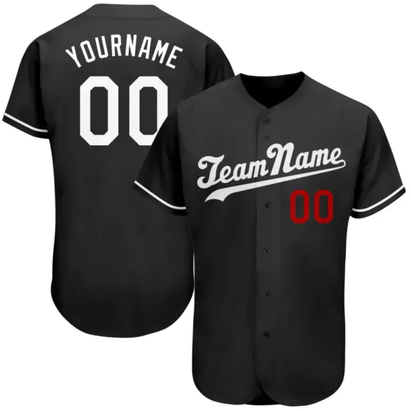 Custom Black Baseball Jersey with White-Red