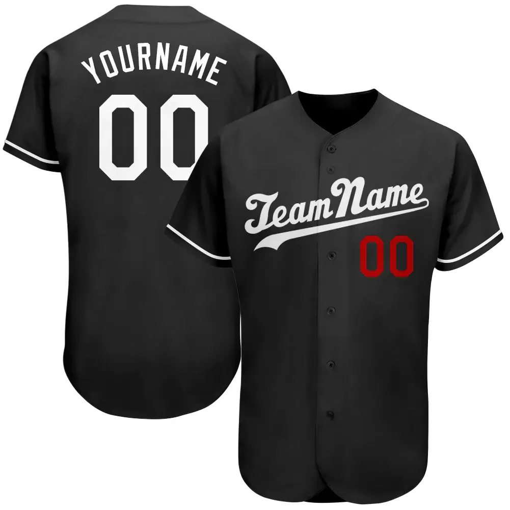 Custom Black Baseball Jersey with White-Red