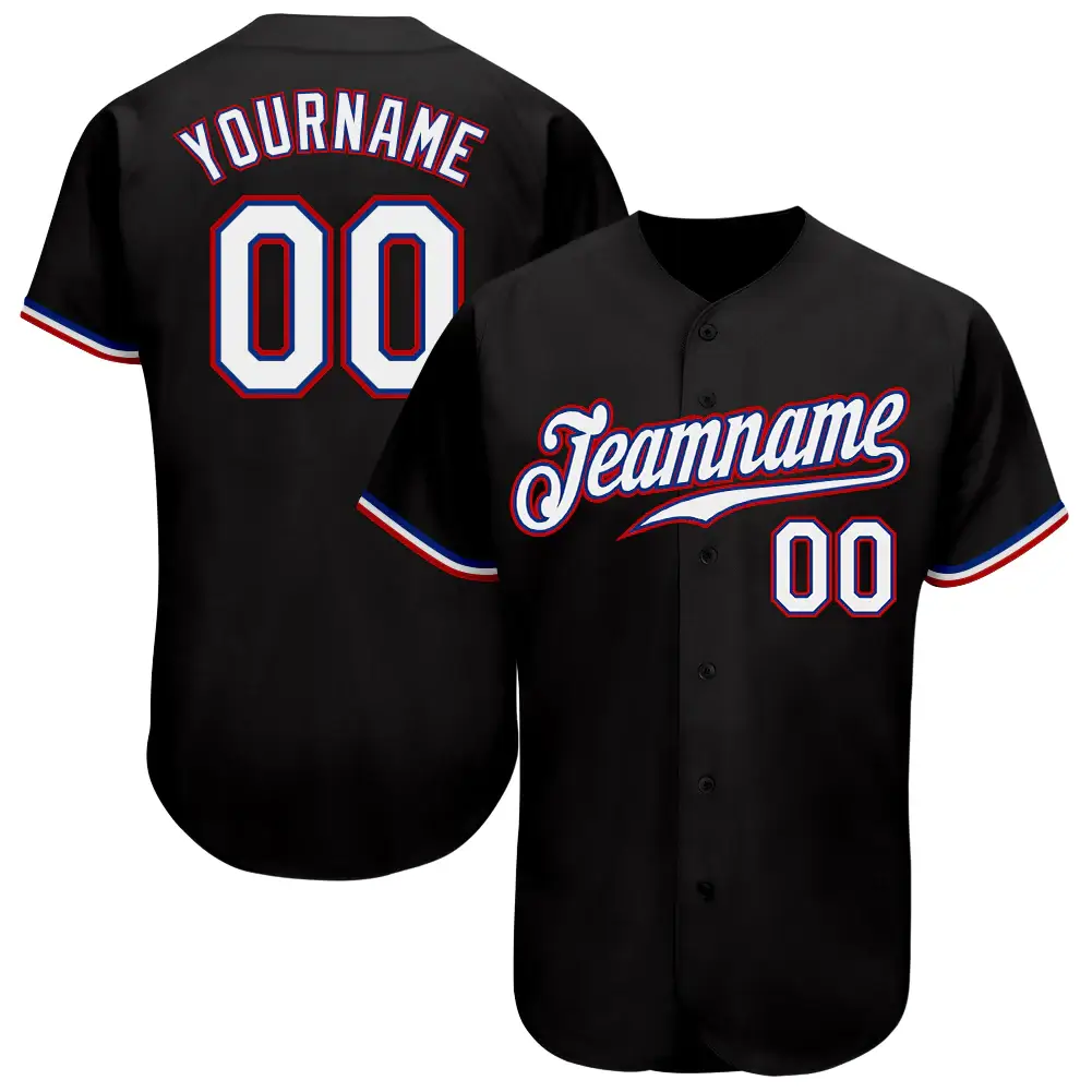 Custom Black Baseball Jersey with White-Red