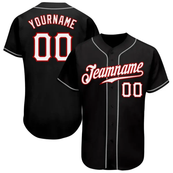 Custom Black Baseball Jersey with White-Red
