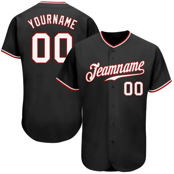 Custom Black Baseball Jersey with White-Red