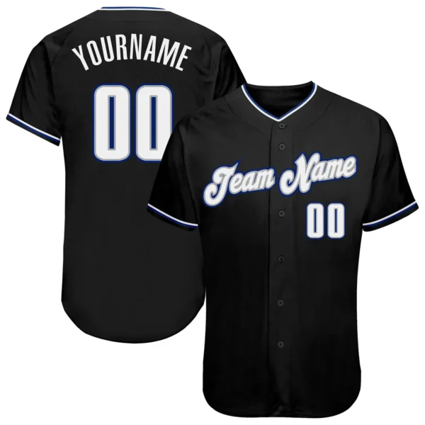 Custom Black Baseball Jersey with White-Royal