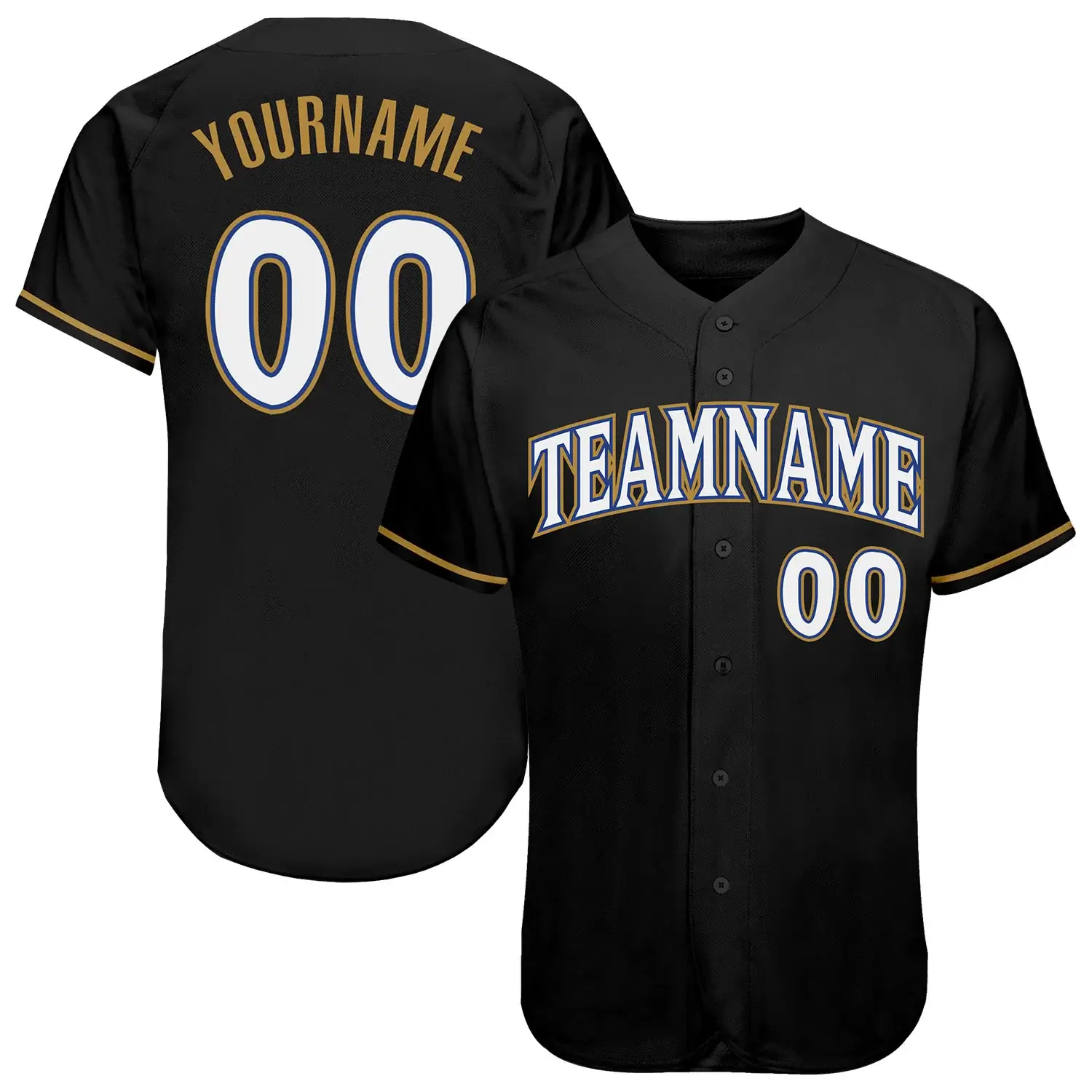 Custom Black Baseball Jersey with White-Royal-Old Gold