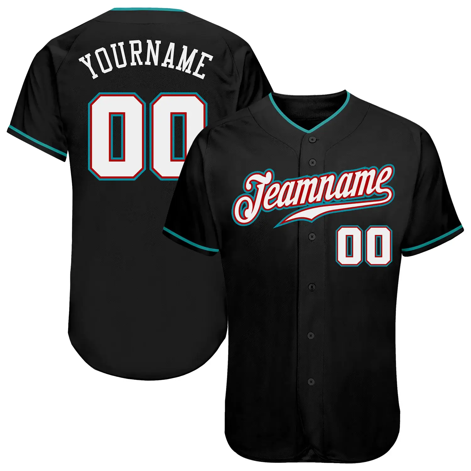 Custom Black Baseball Jersey with White-Teal