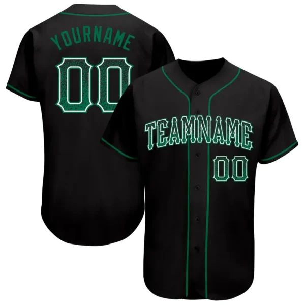 Custom Black Drift Fashion Baseball Jersey with Kelly Green-White