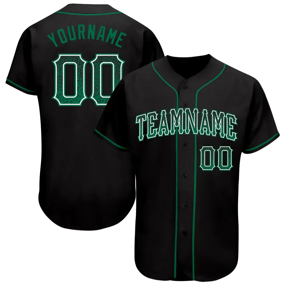Custom Black Drift Fashion Baseball Jersey with Kelly Green-White