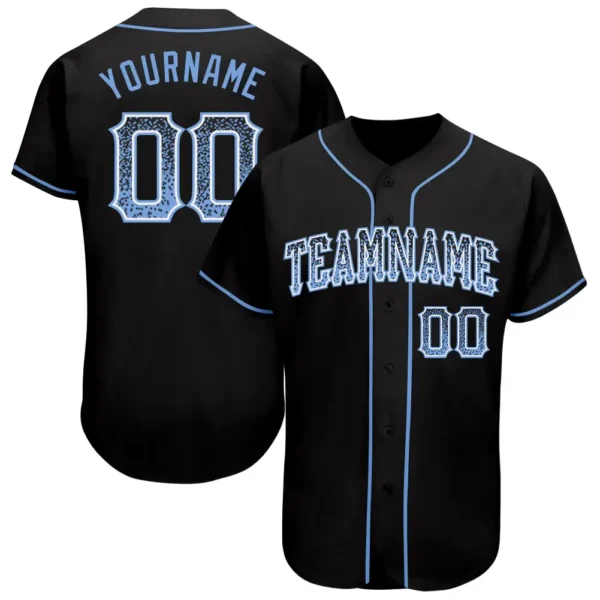 Custom Black Drift Fashion Baseball Jersey with Light Blue-White