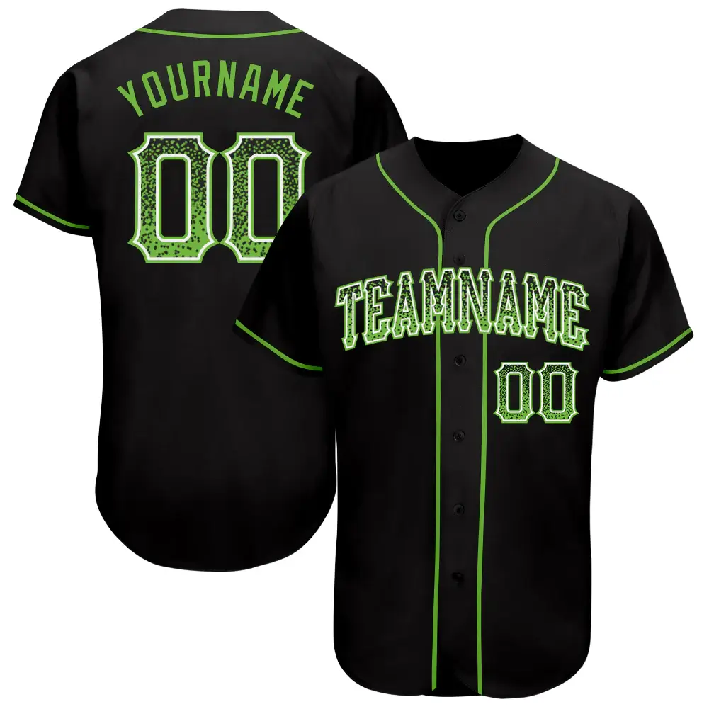 Custom Black Drift Fashion Baseball Jersey with Neon Green-White