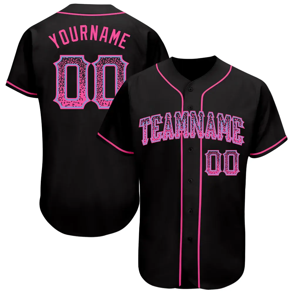 Custom Black Drift Fashion Baseball Jersey with Pink-Light Blue