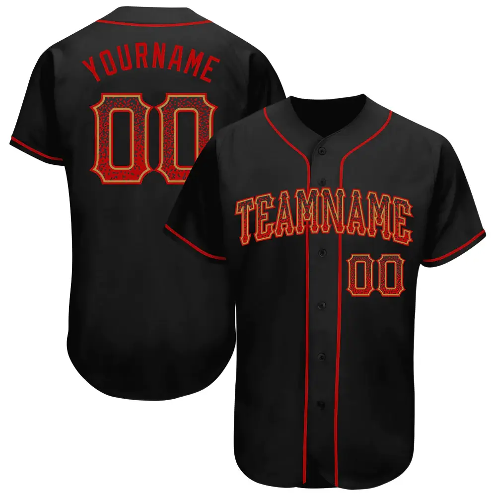 Custom Black Drift Fashion Baseball Jersey with Red-Old Gold