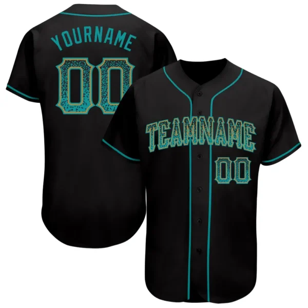 Custom Black Drift Fashion Baseball Jersey with Teal-Old Gold