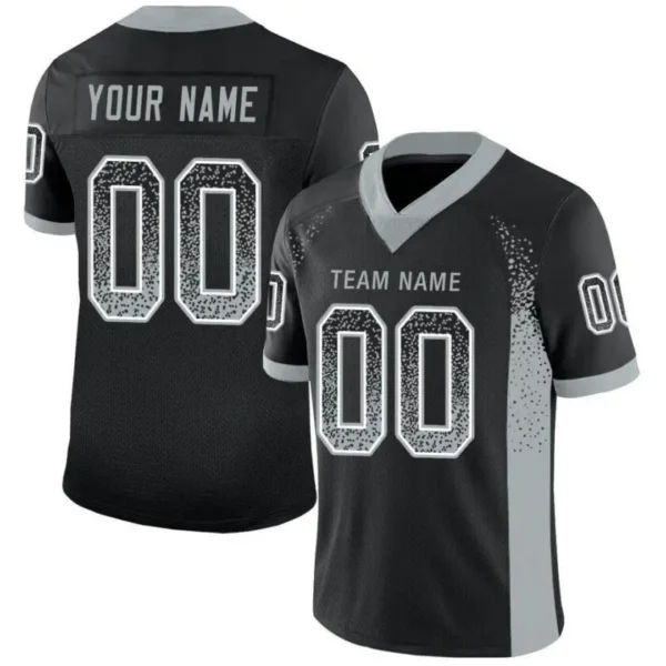 Custom Black Mesh Drift Fashion Football Jersey with Silver