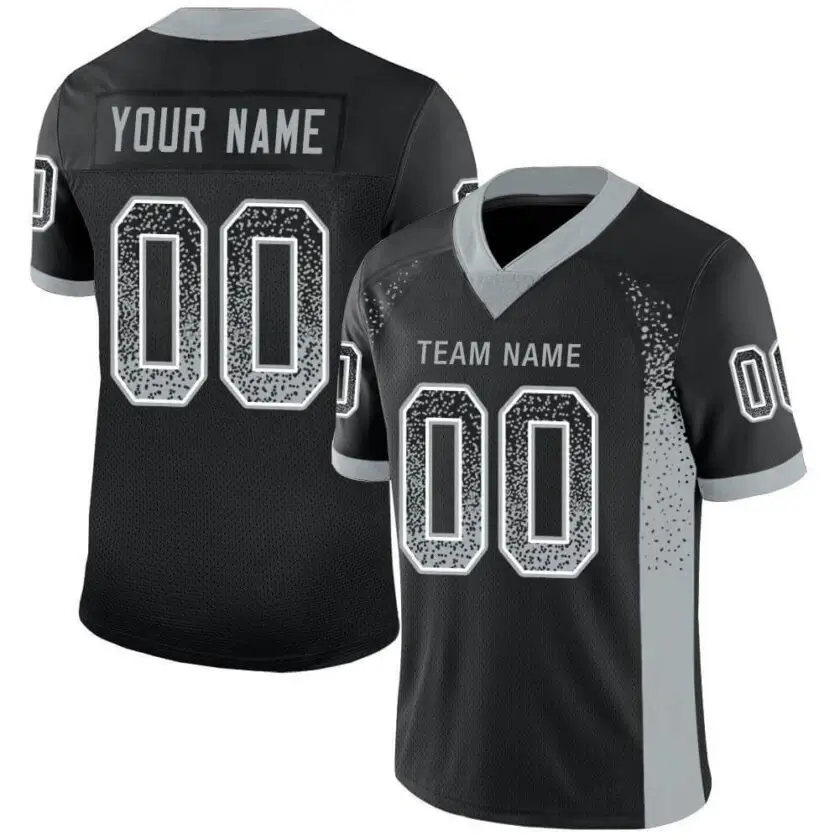 Custom Black Mesh Drift Fashion Football Jersey with Silver