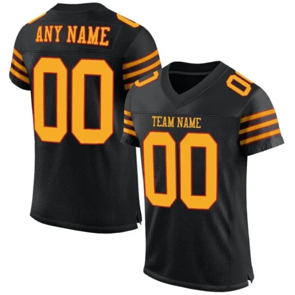 Custom Black Mesh Football Jersey with Gold-Scarlet