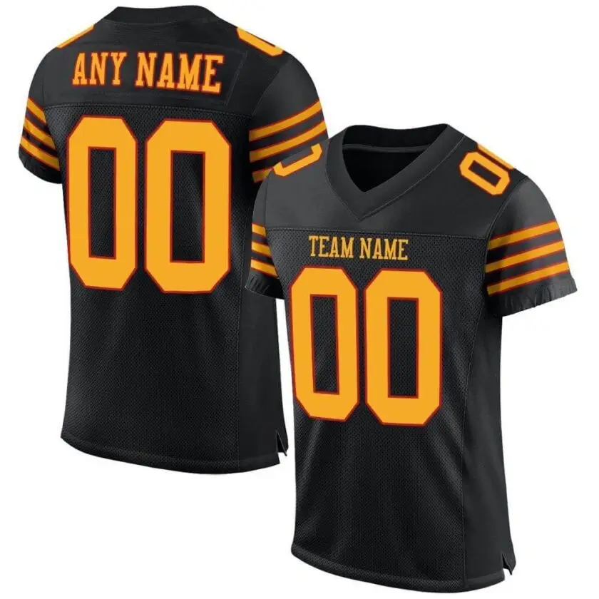 Custom Black Mesh Football Jersey with Gold-Scarlet