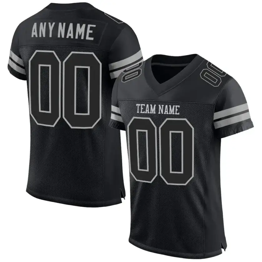 Custom Black Mesh Football Jersey with Gray