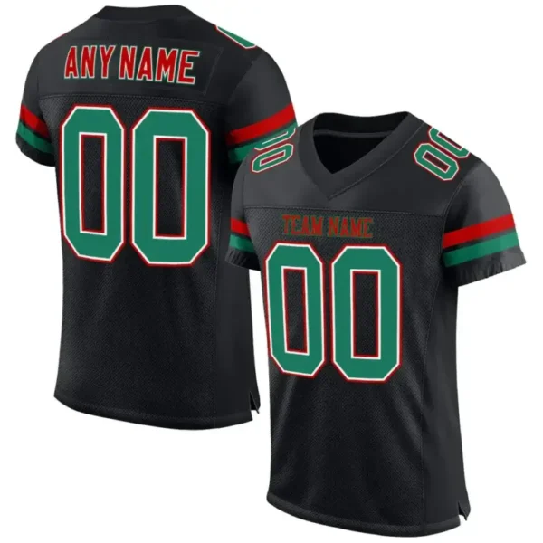 Custom Black Mesh Football Jersey with Kelly Green-Red