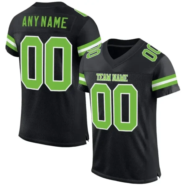 Custom Black Mesh Football Jersey with Neon Green-White