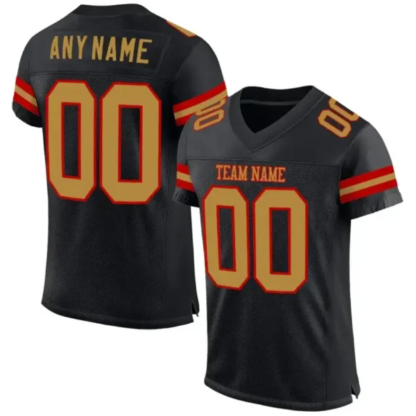 Custom Black Mesh Football Jersey with Old Gold-Red