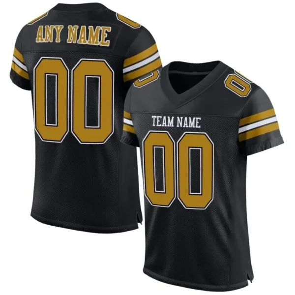 Custom Black Mesh Football Jersey with Old Gold-White
