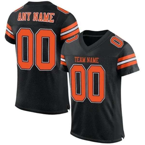 Custom Black Mesh Football Jersey with Orange-White