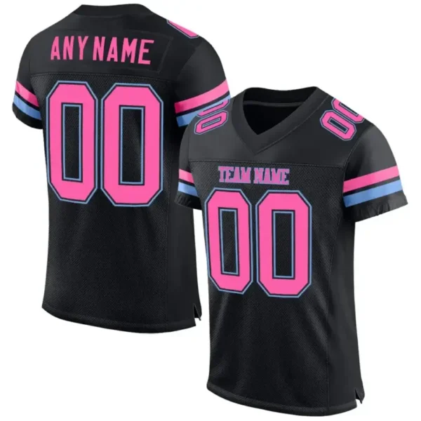 Custom Black Mesh Football Jersey with Pink-Light Blue