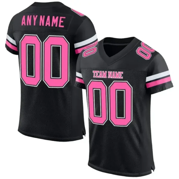 Custom Black Mesh Football Jersey with Pink-White