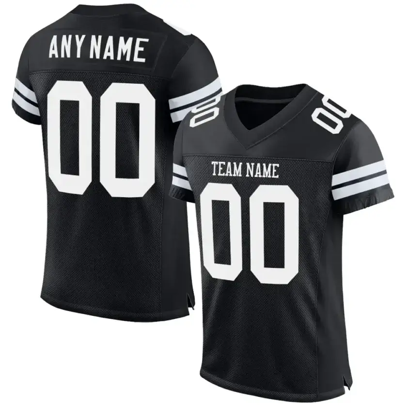 Custom Black Mesh Football Jersey with White