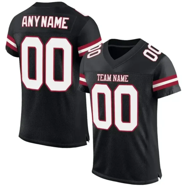Custom Black Mesh Football Jersey with White-Cardinal