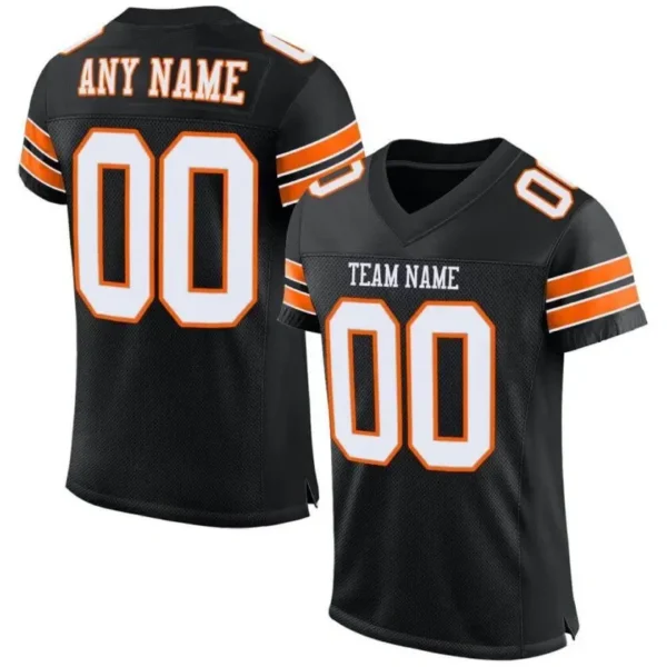 Custom Black Mesh Football Jersey with White-Orange