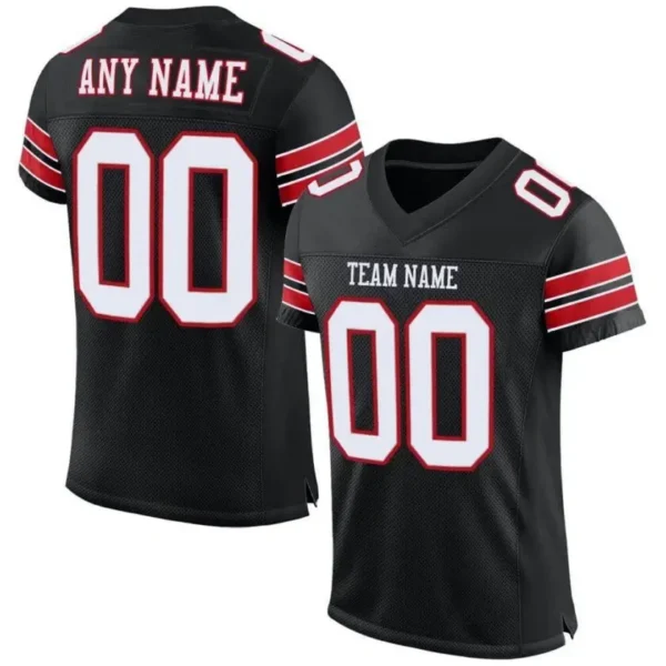 Custom Black Mesh Football Jersey with White-Red