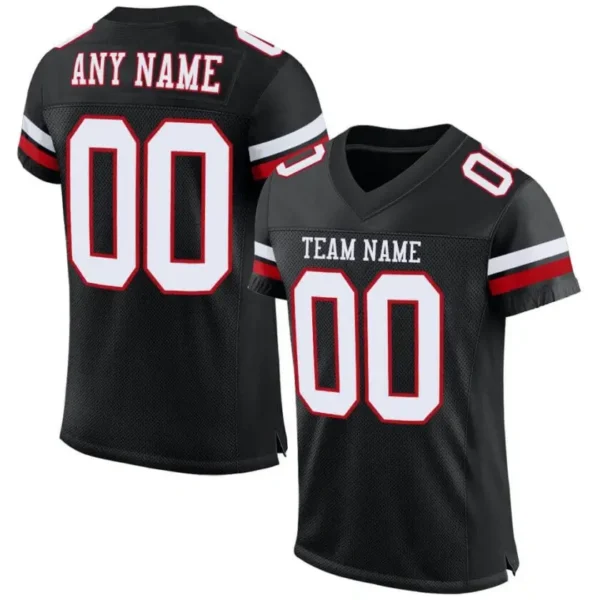 Custom Black Mesh Football Jersey with White-Red