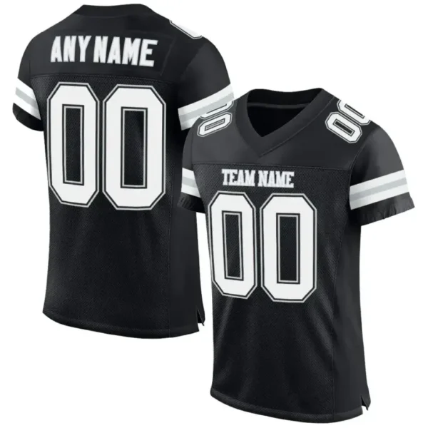 Custom Black Mesh Football Jersey with White-Silver