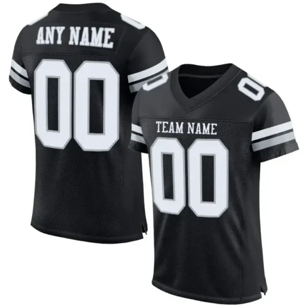 Custom Black Mesh Football Jersey with White-Silver