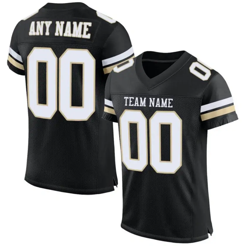 Custom Black Mesh Football Jersey with White-Vegas Gold