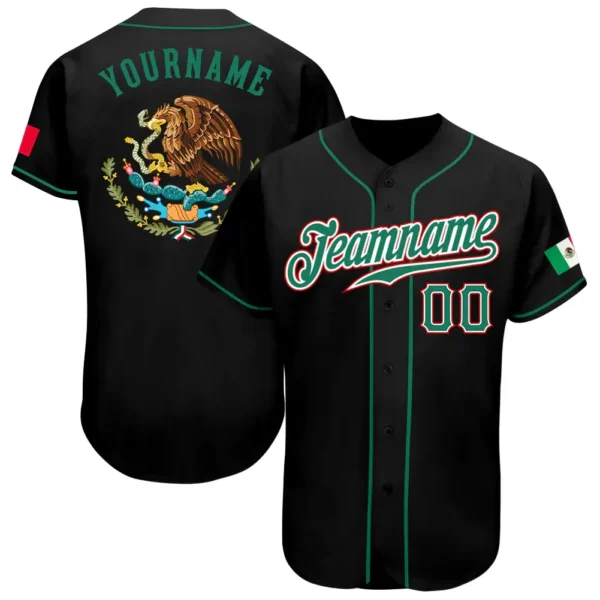 Custom Black Mexican Flag Fashion Baseball Jersey with Kelly Green-Red