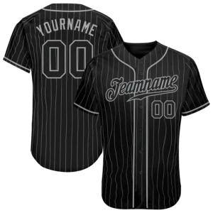Custom Black Pinstripe Baseball Jersey with Black-Gray
